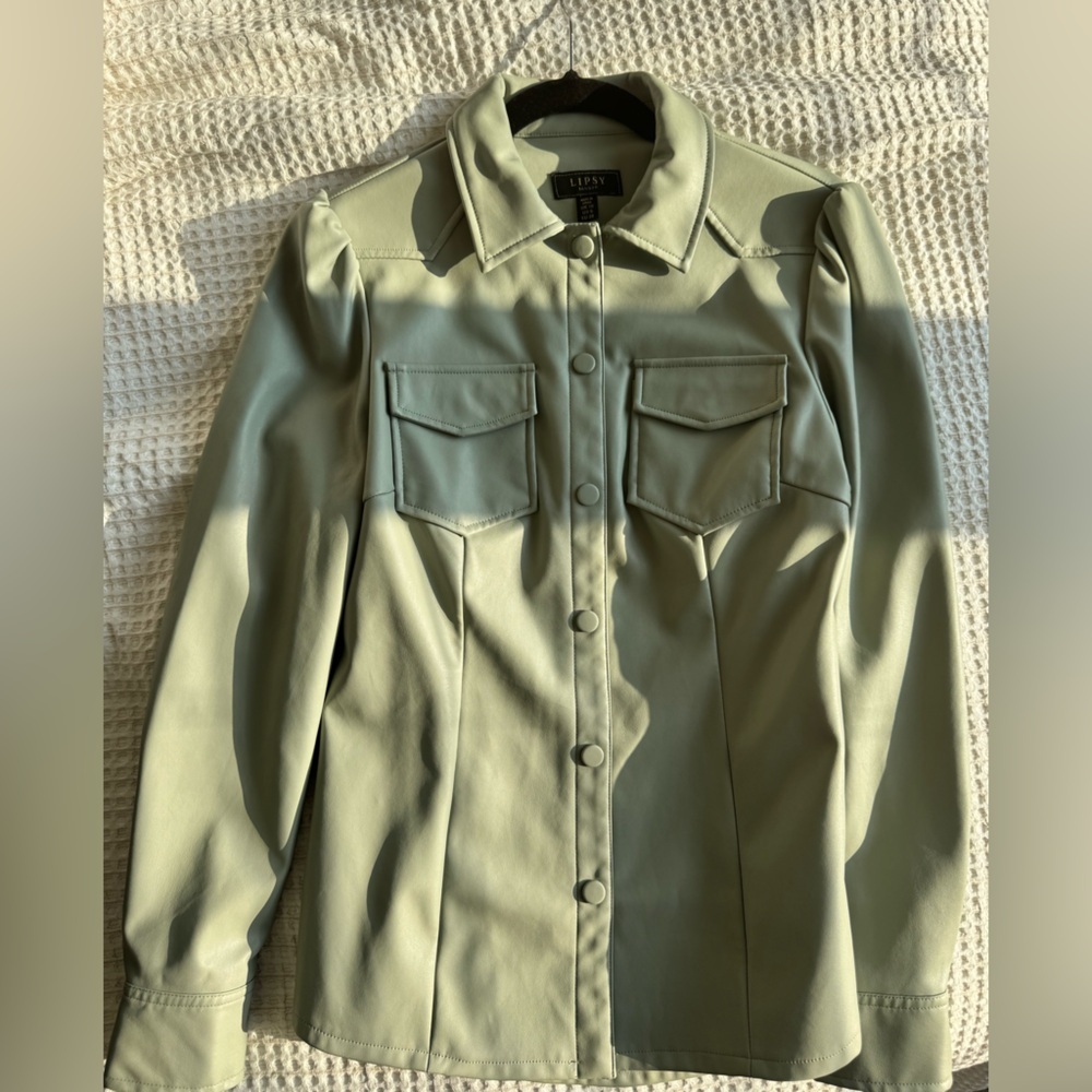 Lipsy Faux Leather Shirt in Sage